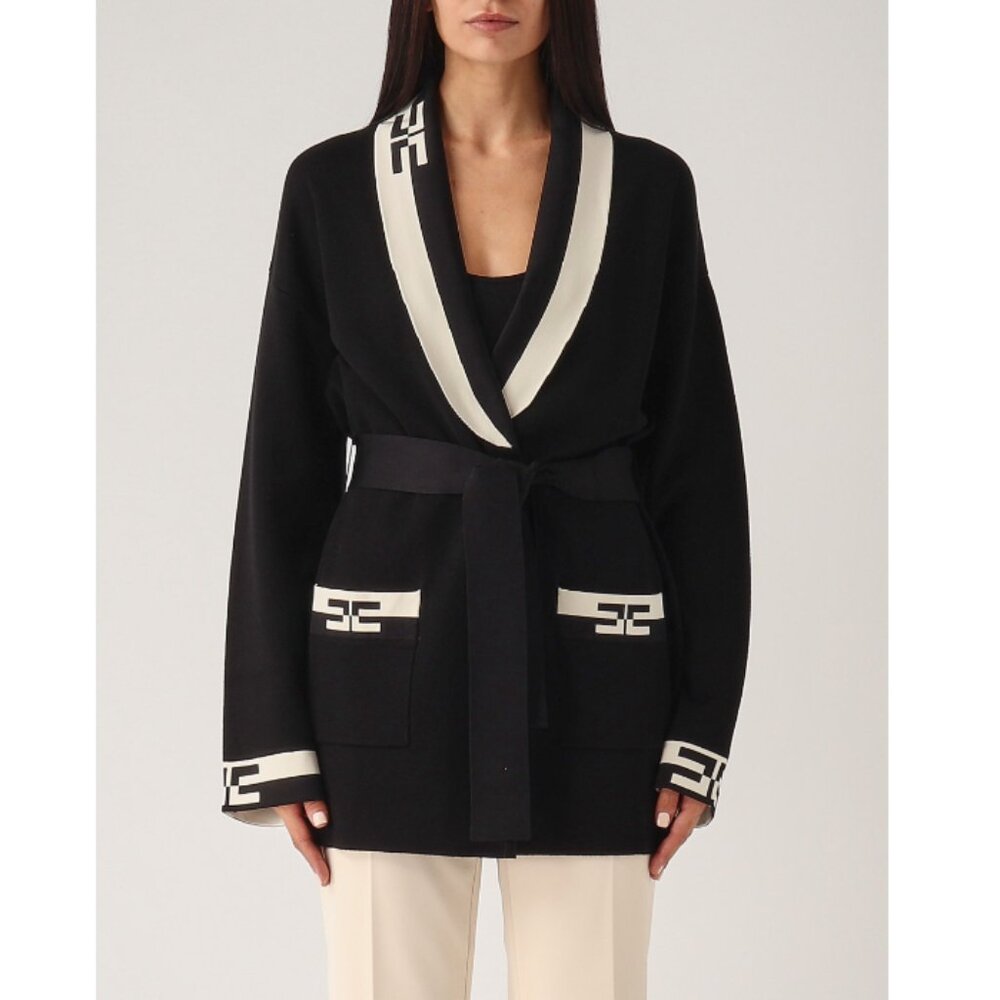 ELISABETTA FRANCHI Women's Cardigan Sweater Black Size 10/48 NWT